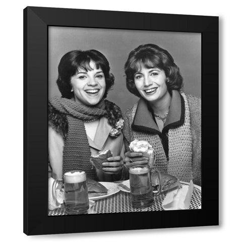 Cindy Williams, Penny Marshall, Laverne and Shirley, 1976 Black Modern Wood Framed Art Print by Vintage Hollywood Archive