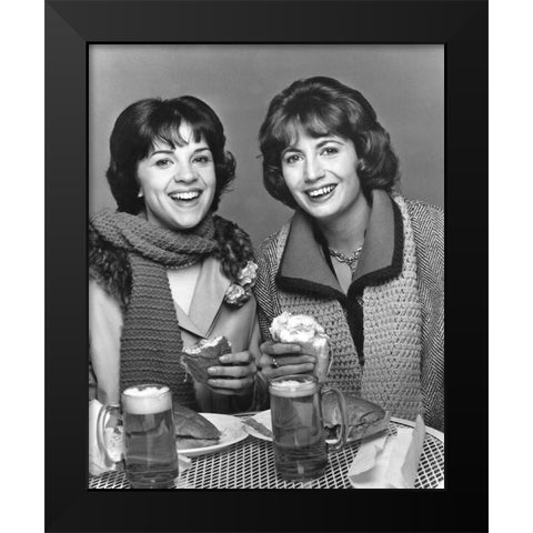 Cindy Williams, Penny Marshall, Laverne and Shirley, 1976 Black Modern Wood Framed Art Print by Vintage Hollywood Archive