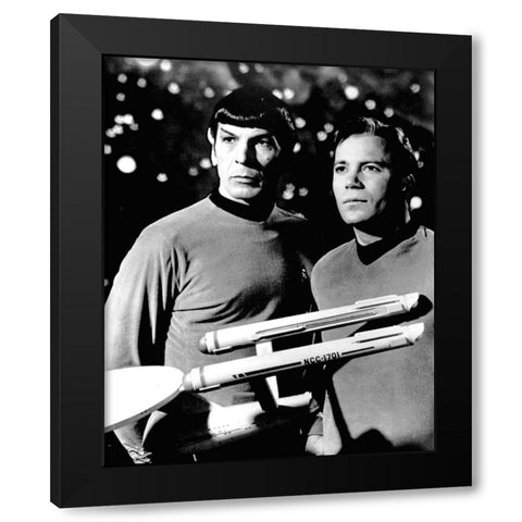 Leonard Nimoy, William Shatner, Star Trek, 1968 Black Modern Wood Framed Art Print by Vintage Hollywood Archive
