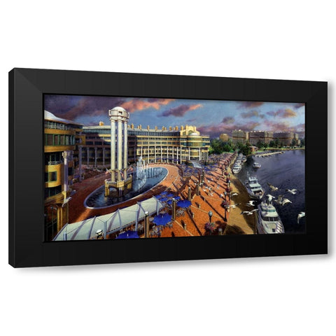 Washington Chronicle Georgetown Waterfront Black Modern Wood Framed Art Print with Double Matting by Wang, John Z.