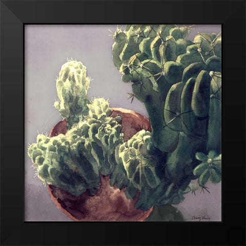 Cactus Black Modern Wood Framed Art Print by Wang, John Z.