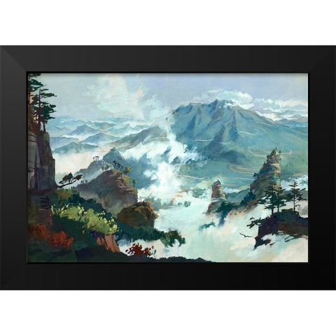 Peaks Black Modern Wood Framed Art Print by Wang, John Z.