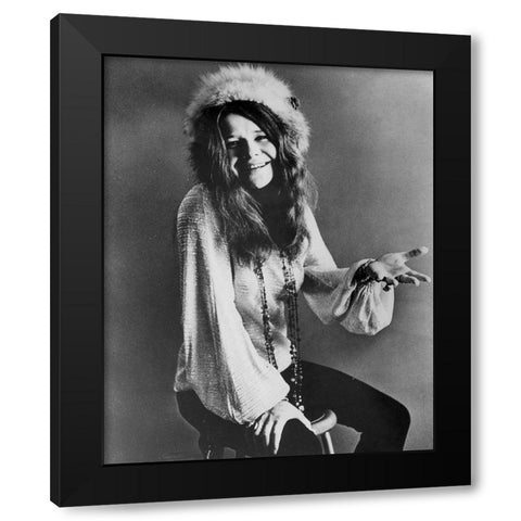 Janis Joplin-1970 Black Modern Wood Framed Art Print by Vintage Music Archive