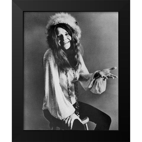 Janis Joplin-1970 Black Modern Wood Framed Art Print by Vintage Music Archive