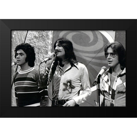 Three Dog Night-1975 Black Modern Wood Framed Art Print by Vintage Music Archive