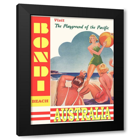Australia Bondi Beach Travel Poster Black Modern Wood Framed Art Print by Vintage Travel Posters
