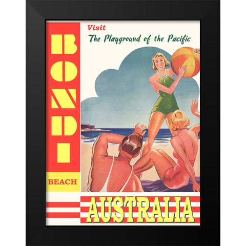 Australia Bondi Beach Travel Poster Black Modern Wood Framed Art Print by Vintage Travel Posters