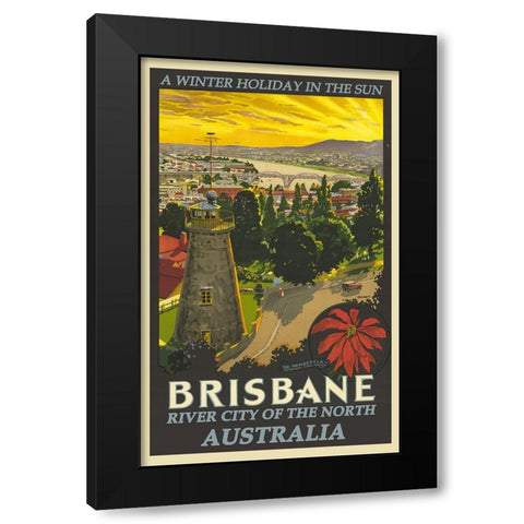 Australia Brisbane Poster Black Modern Wood Framed Art Print with Double Matting by Vintage Travel Posters