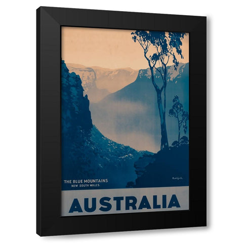 Australia Travel Poster The Blue Mountains Black Modern Wood Framed Art Print by Vintage Travel Posters
