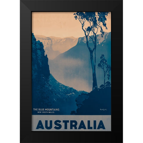 Australia Travel Poster The Blue Mountains Black Modern Wood Framed Art Print by Vintage Travel Posters