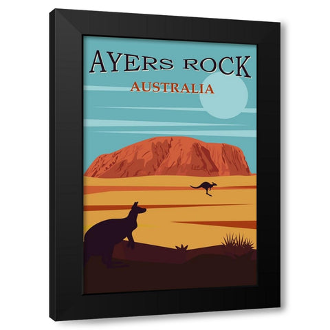 Australia Travel Poster Ayers Rock Black Modern Wood Framed Art Print by Vintage Travel Posters