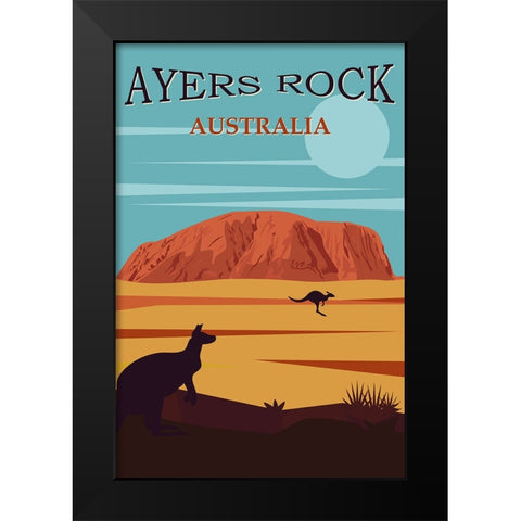 Australia Travel Poster Ayers Rock Black Modern Wood Framed Art Print by Vintage Travel Posters
