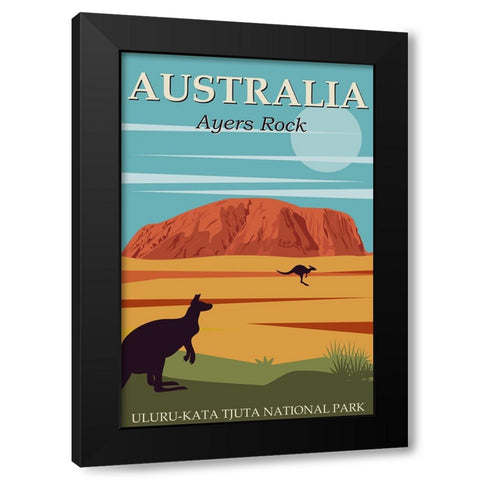 Australia Uluru-Kata Tjuta National Park Black Modern Wood Framed Art Print by Vintage Travel Posters
