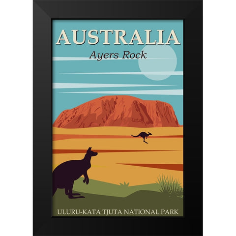 Australia Uluru-Kata Tjuta National Park Black Modern Wood Framed Art Print by Vintage Travel Posters