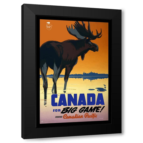 Canada Big Game Hunting Poster Black Modern Wood Framed Art Print by Vintage Travel Posters