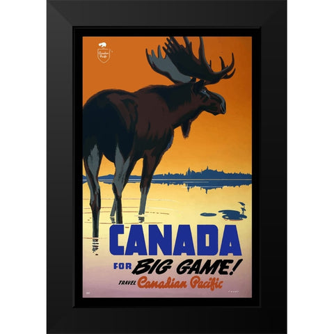 Canada Big Game Hunting Poster Black Modern Wood Framed Art Print by Vintage Travel Posters