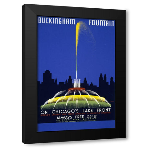 Buckingham Fountain-Chicago Travel Poster Black Modern Wood Framed Art Print by Vintage Travel Posters