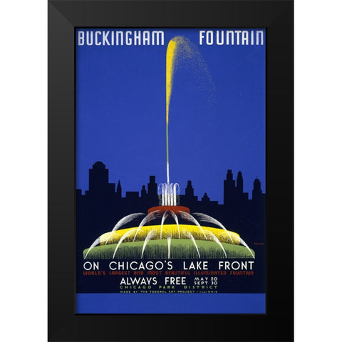 Buckingham Fountain-Chicago Travel Poster Black Modern Wood Framed Art Print by Vintage Travel Posters