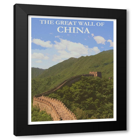 China The Great Wall Travel Poster Black Modern Wood Framed Art Print by Vintage Travel Posters