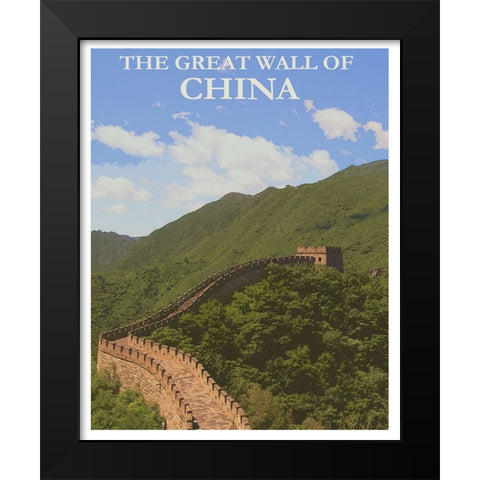 China The Great Wall Travel Poster Black Modern Wood Framed Art Print by Vintage Travel Posters