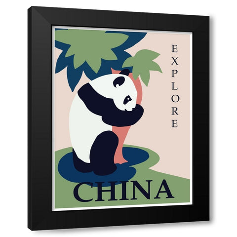 China Panda Travel Poster Black Modern Wood Framed Art Print by Vintage Travel Posters