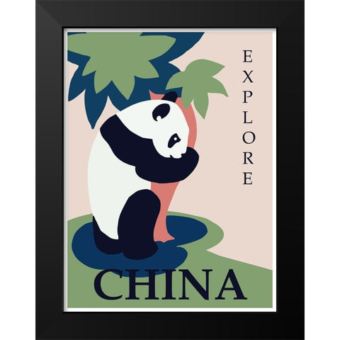 China Panda Travel Poster Black Modern Wood Framed Art Print by Vintage Travel Posters