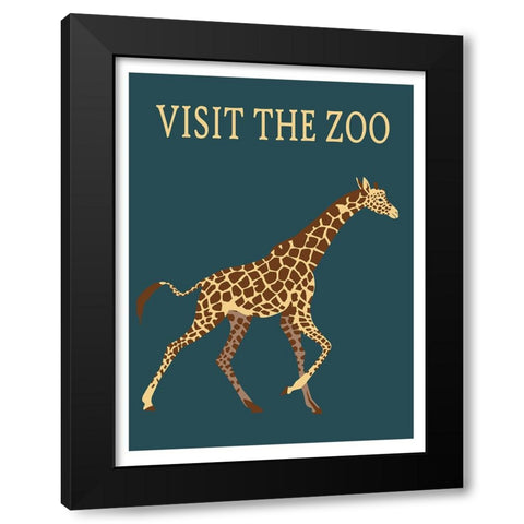 Giraffe Zoo Black Modern Wood Framed Art Print by Vintage Travel Posters