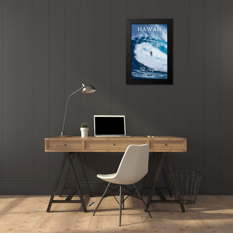 Hawaii Surfer Poster Black Modern Wood Framed Art Print by Vintage Travel Posters