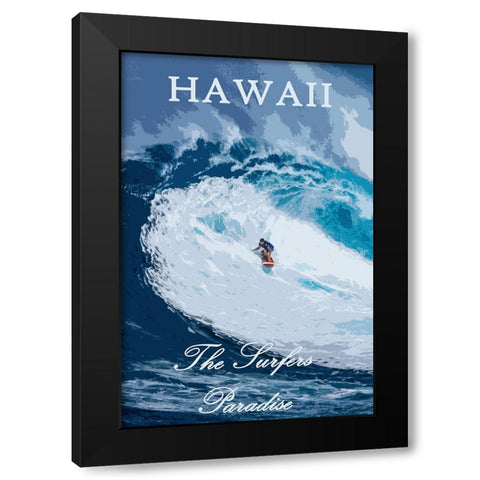 Hawaii Surfer Poster Black Modern Wood Framed Art Print by Vintage Travel Posters