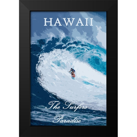 Hawaii Surfer Poster Black Modern Wood Framed Art Print by Vintage Travel Posters