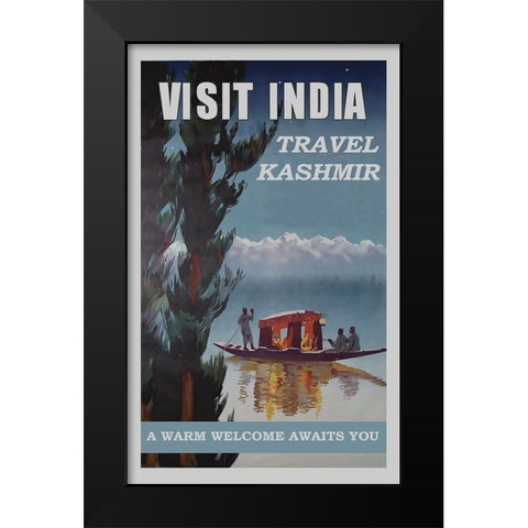 India Kashmir Black Modern Wood Framed Art Print by Vintage Travel Posters