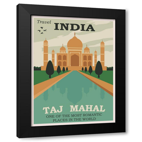 India Taj Mahal Travel Poster Black Modern Wood Framed Art Print by Vintage Travel Posters
