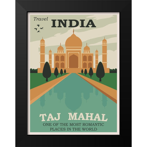 India Taj Mahal Travel Poster Black Modern Wood Framed Art Print by Vintage Travel Posters