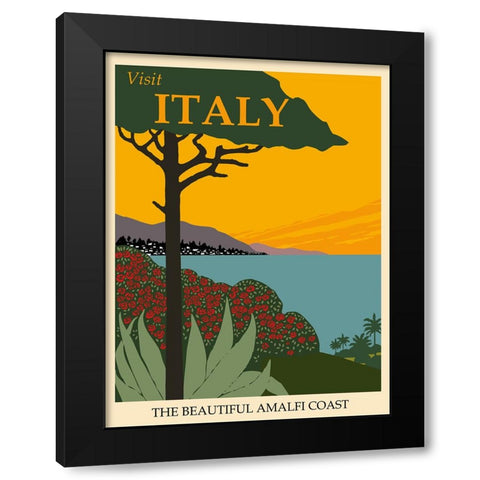 Italy Amalfi Coast Vintage Travel Black Modern Wood Framed Art Print by Vintage Travel Posters