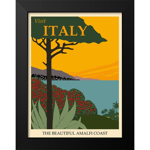 Italy Amalfi Coast Vintage Travel Black Modern Wood Framed Art Print by Vintage Travel Posters