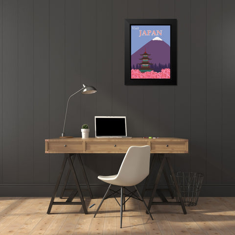 Japan Mount Fuji Travel Poster Black Modern Wood Framed Art Print by Vintage Travel Posters