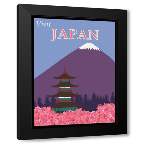 Japan Mount Fuji Travel Poster Black Modern Wood Framed Art Print with Double Matting by Vintage Travel Posters