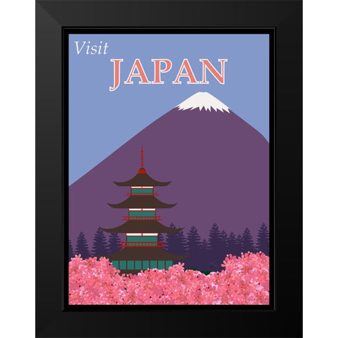 Japan Mount Fuji Travel Poster Black Modern Wood Framed Art Print by Vintage Travel Posters