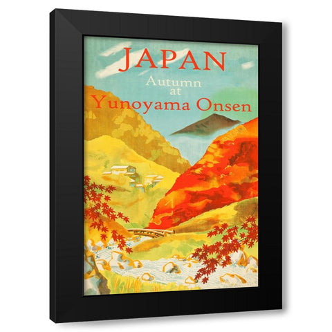 Autumn at Yunoyama Onsen Japanese Travel Poster Black Modern Wood Framed Art Print by Vintage Travel Posters
