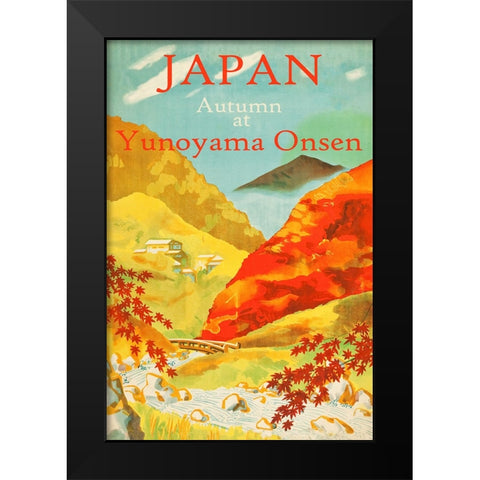 Autumn at Yunoyama Onsen Japanese Travel Poster Black Modern Wood Framed Art Print by Vintage Travel Posters
