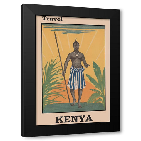 Kenya Africa Travel Poster Black Modern Wood Framed Art Print by Vintage Travel Posters