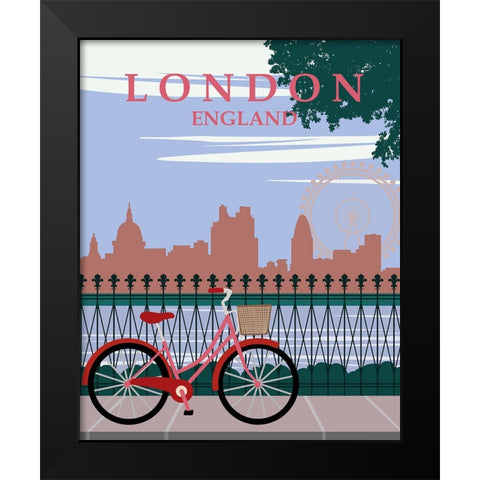 London Red Bike Travel Poster Black Modern Wood Framed Art Print by Vintage Travel Posters