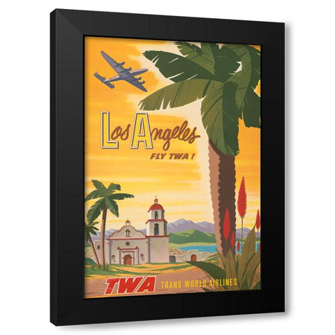 Los Angeles Travel Poster Black Modern Wood Framed Art Print by Vintage Travel Posters