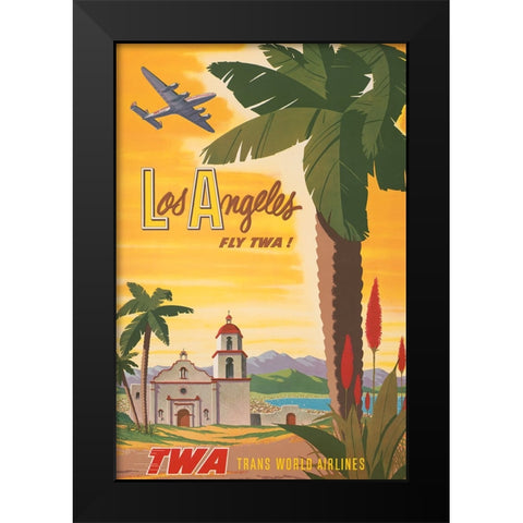 Los Angeles Travel Poster Black Modern Wood Framed Art Print by Vintage Travel Posters
