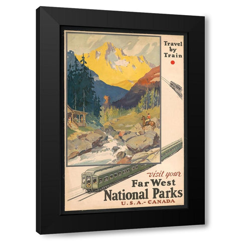 Visit National Parks by Train Black Modern Wood Framed Art Print by Vintage Travel Posters