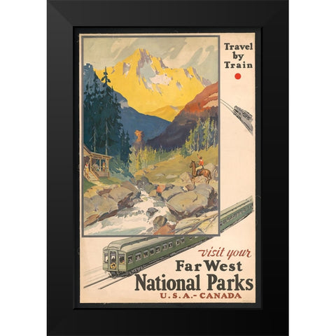 Visit National Parks by Train Black Modern Wood Framed Art Print by Vintage Travel Posters