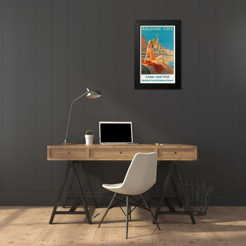 New Jersey Travel Poster Black Modern Wood Framed Art Print by Vintage Travel Posters