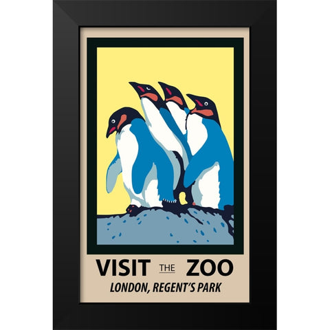 Penguins Zoo Poster Black Modern Wood Framed Art Print by Vintage Travel Posters
