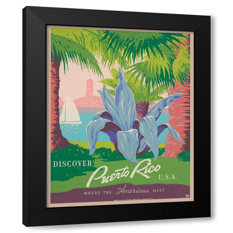 Puerto Rico Travel Poster Black Modern Wood Framed Art Print by Vintage Travel Posters