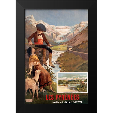 Pyrenees Travel Poster Vintage Black Modern Wood Framed Art Print by Vintage Travel Posters